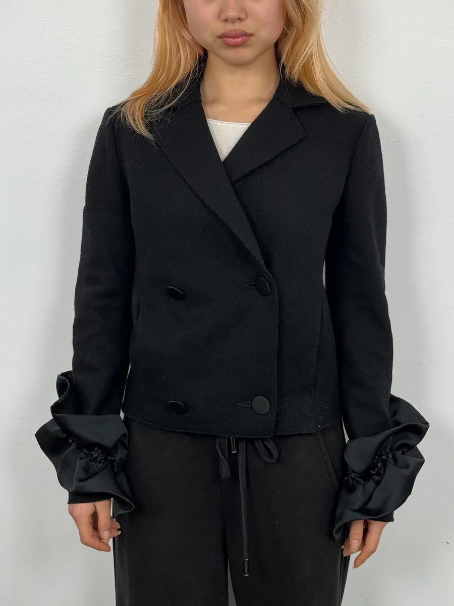 2000s Emporio Armani Black Flower Sleeves Blazer Jacket snRBBRB 0