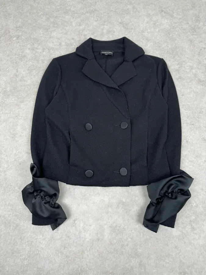 2000s Emporio Armani Black Flower Sleeves Blazer Jacket snRBBRB 3