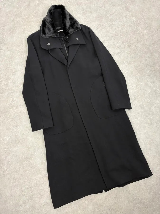 AW2012 Emporio Armani Black Fur Collar Wool Long Coat XWgJEyS 4