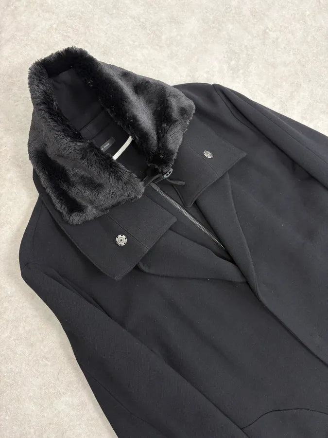 AW2012 Emporio Armani Black Fur Collar Wool Long Coat XWgJEyS 5