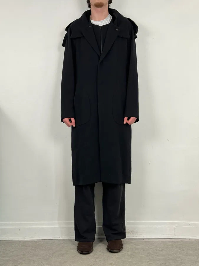 AW2012 Emporio Armani Black Fur Collar Wool Long Coat XWgJEyS 2