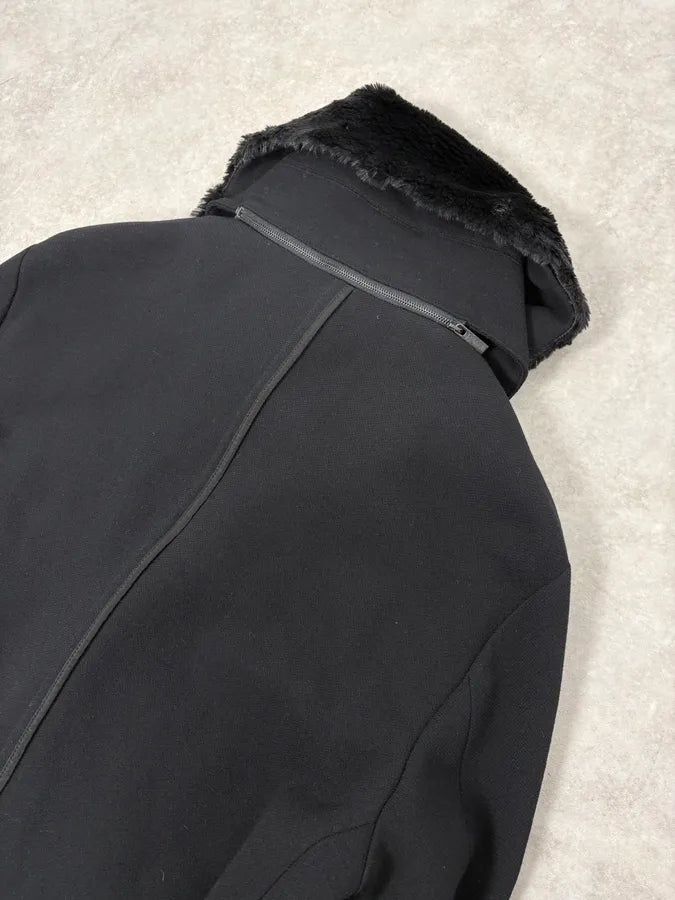 AW2012 Emporio Armani Black Fur Collar Wool Long Coat XWgJEyS 9