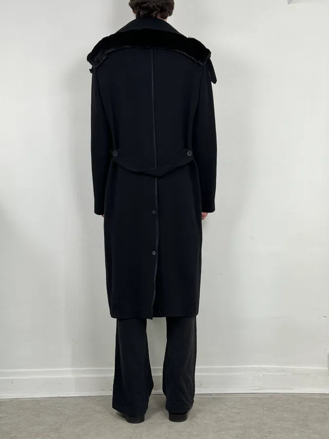AW2012 Emporio Armani Black Fur Collar Wool Long Coat XWgJEyS 3