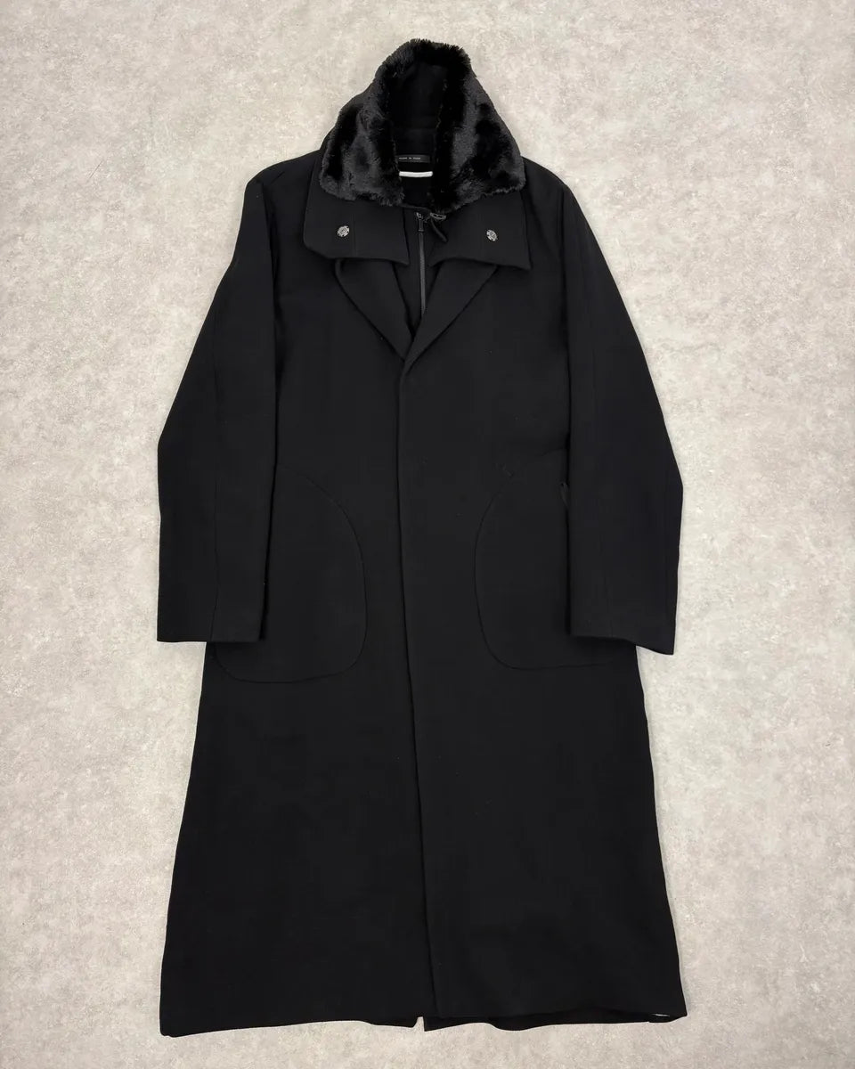 AW2012 Emporio Armani Black Fur Collar Wool Long Coat XWgJEyS 0