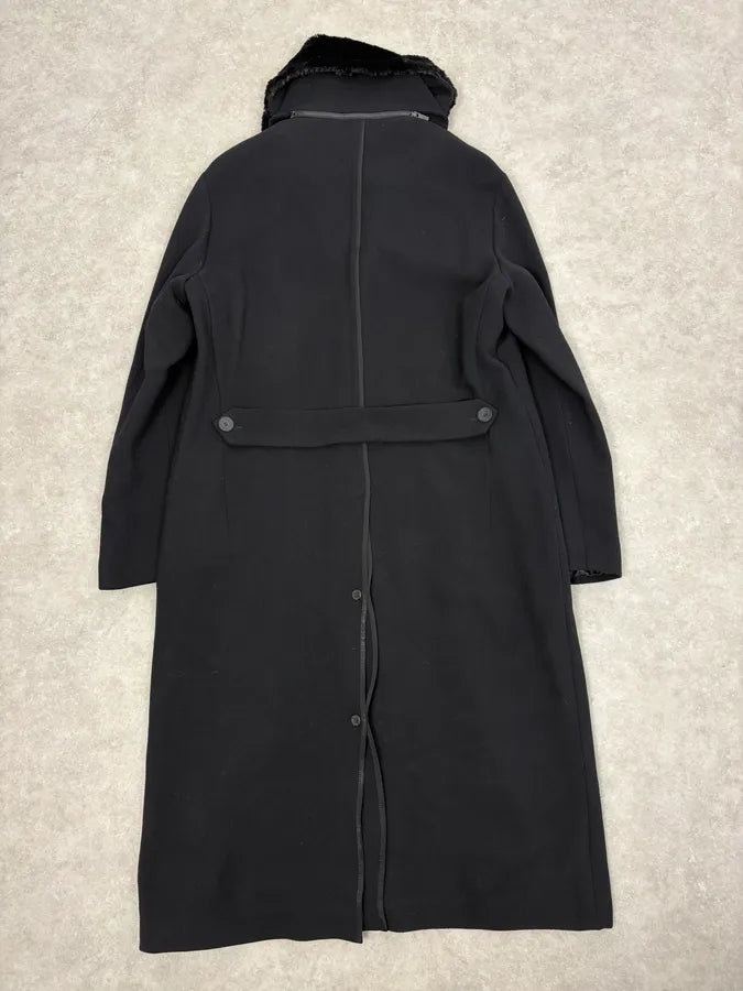 AW2012 Emporio Armani Black Fur Collar Wool Long Coat XWgJEyS 6