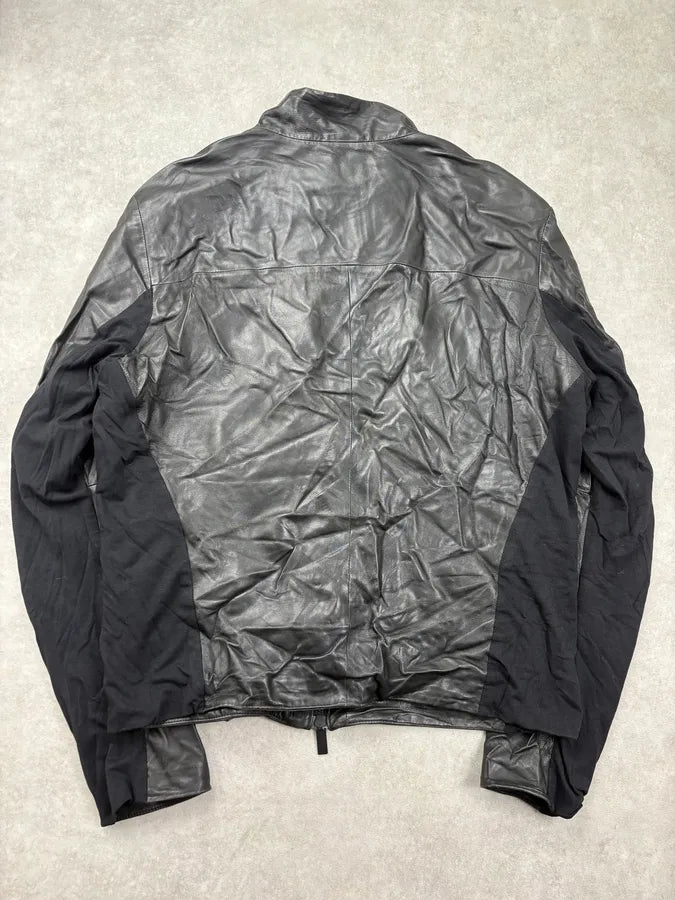SS2014 Emporio Armani Black Hybrid Biker Leather Jacket LjPmQFN 5