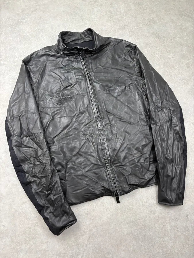 SS2014 Emporio Armani Black Hybrid Biker Leather Jacket LjPmQFN 3