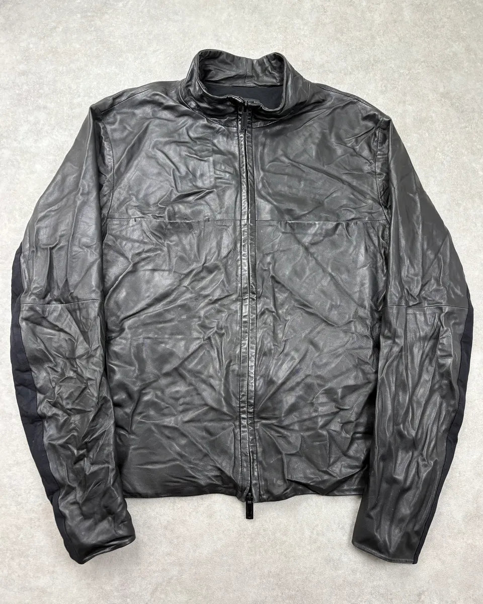 SS2014 Emporio Armani Black Hybrid Biker Leather Jacket LjPmQFN 0