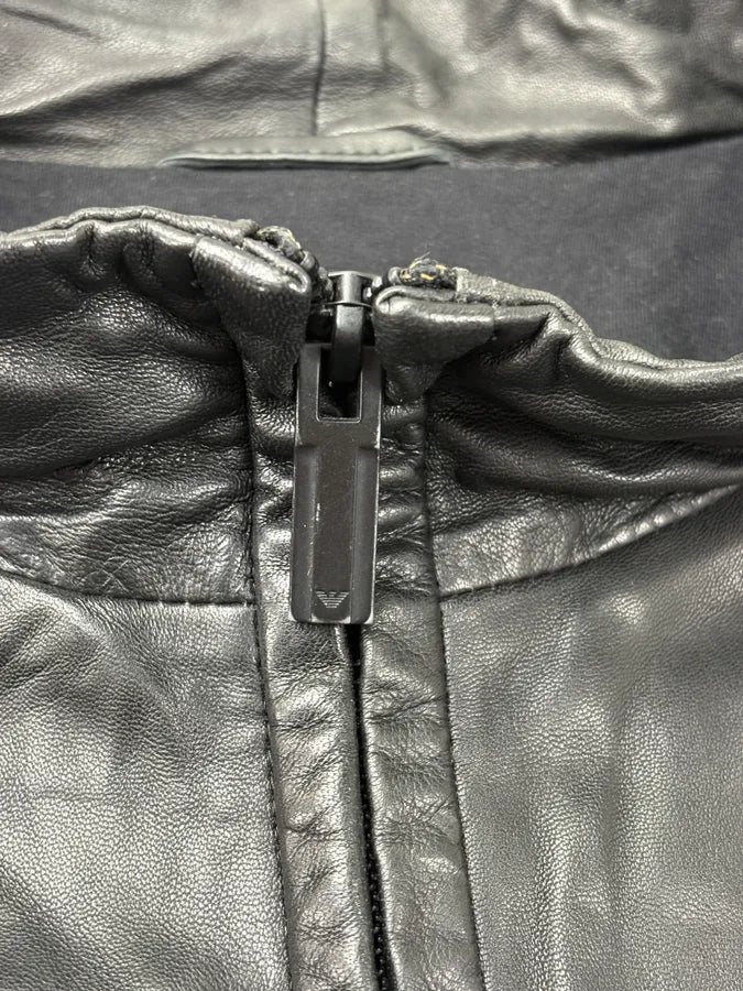 SS2014 Emporio Armani Black Hybrid Biker Leather Jacket LjPmQFN 9