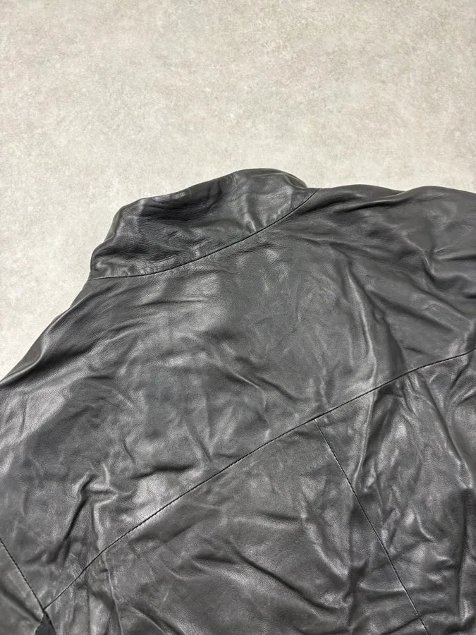 SS2014 Emporio Armani Black Hybrid Biker Leather Jacket LjPmQFN 8