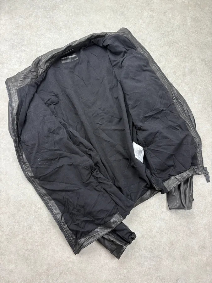 SS2014 Emporio Armani Black Hybrid Biker Leather Jacket LjPmQFN 6