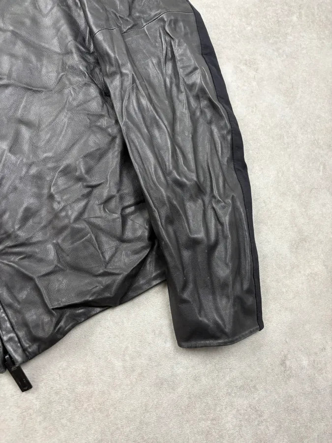 SS2014 Emporio Armani Black Hybrid Biker Leather Jacket LjPmQFN 7
