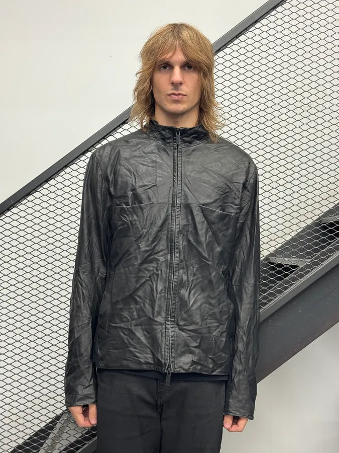 SS2014 Emporio Armani Black Hybrid Biker Leather Jacket LjPmQFN 1
