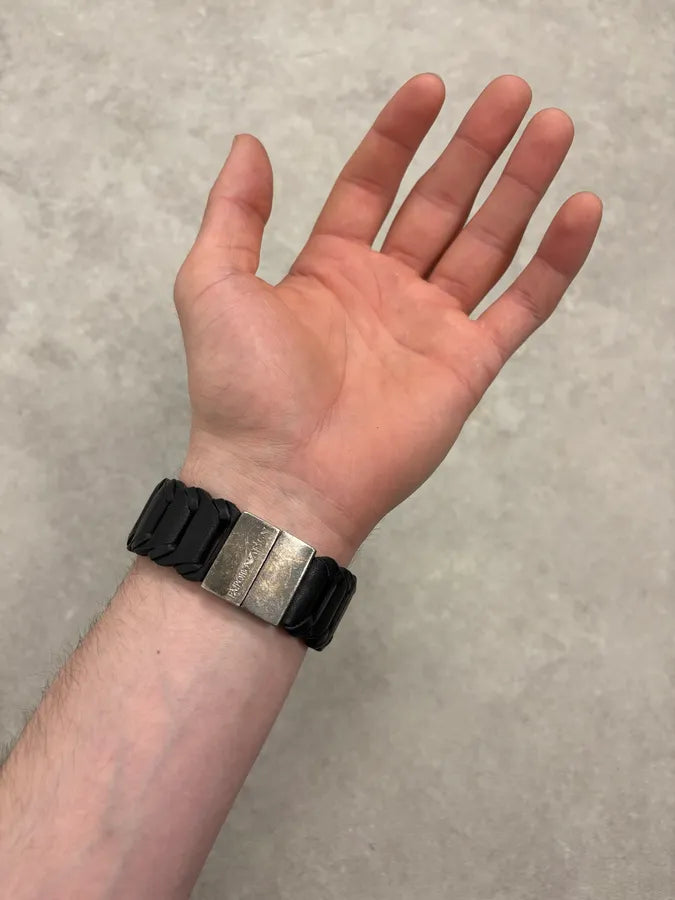 2010s Emporio Armani Black Leather Bracelet ALlZgHu 1