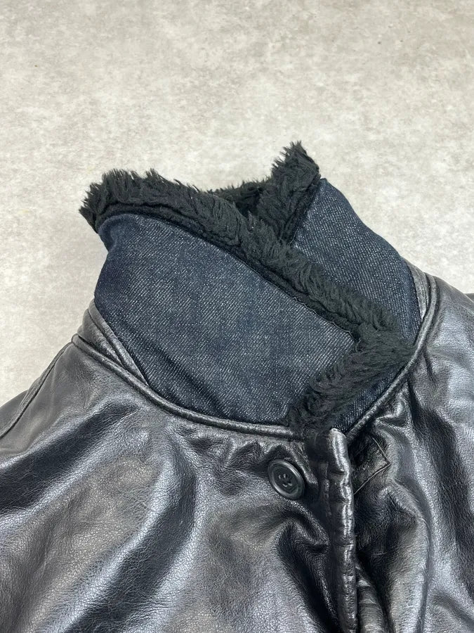 2000s Armani Black Faux Leather Long Coat wNCuxFw 8