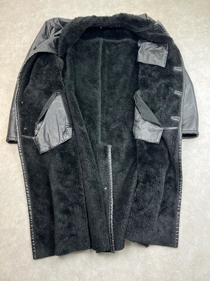 2000s Armani Black Faux Leather Long Coat wNCuxFw 9