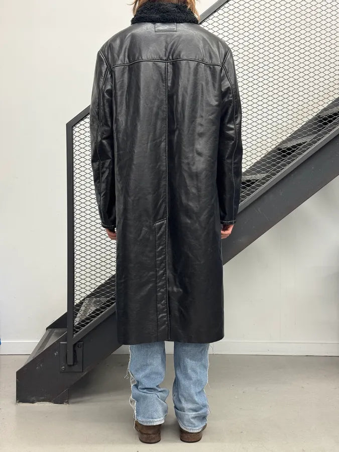 2000s Armani Black Faux Leather Long Coat wNCuxFw 1