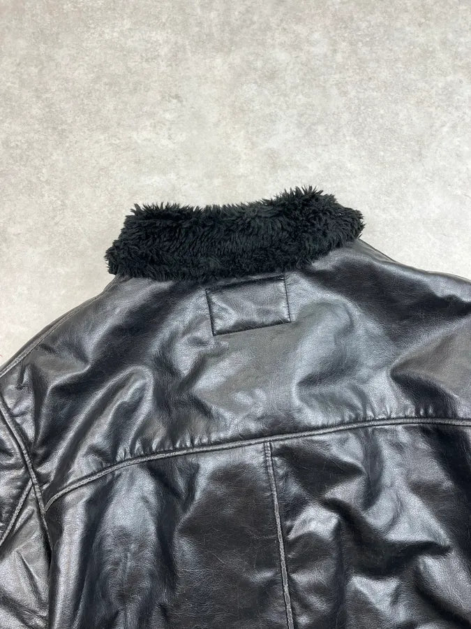 2000s Armani Black Faux Leather Long Coat wNCuxFw 7