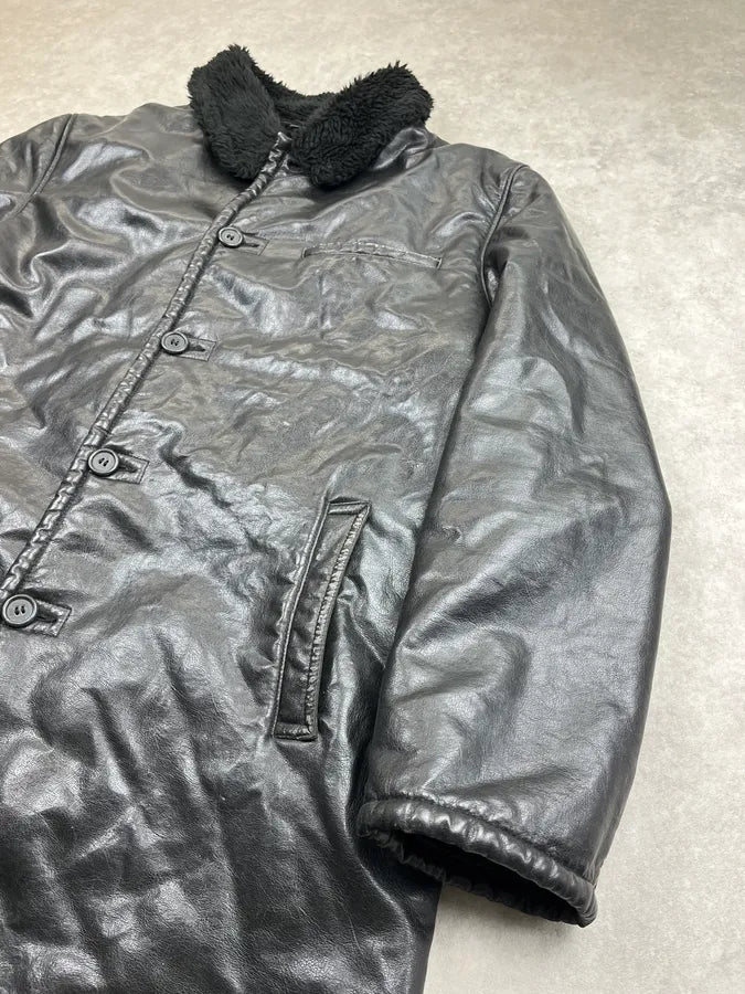 2000s Armani Black Faux Leather Long Coat wNCuxFw 3