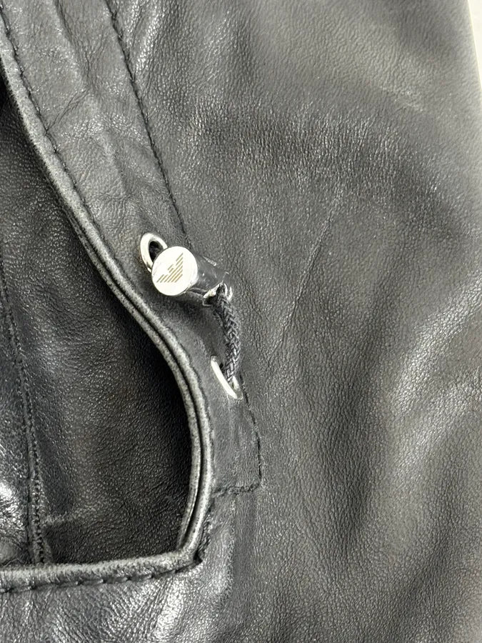 2010s Emporio Armani Black Leather Hooded Jacket bCoFJFM 7
