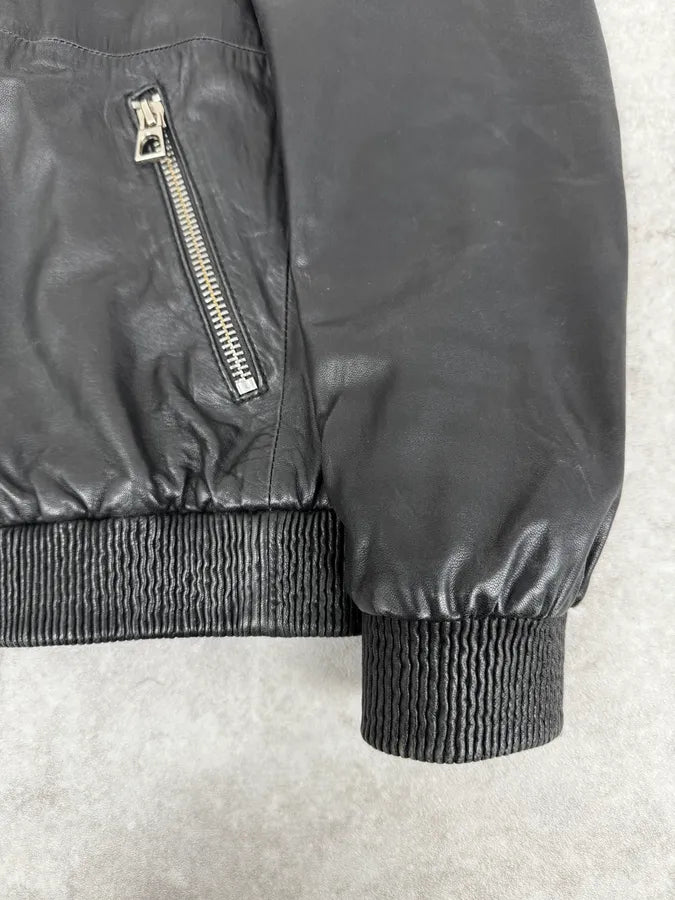 2010s Emporio Armani Black Leather Hooded Jacket bCoFJFM 6