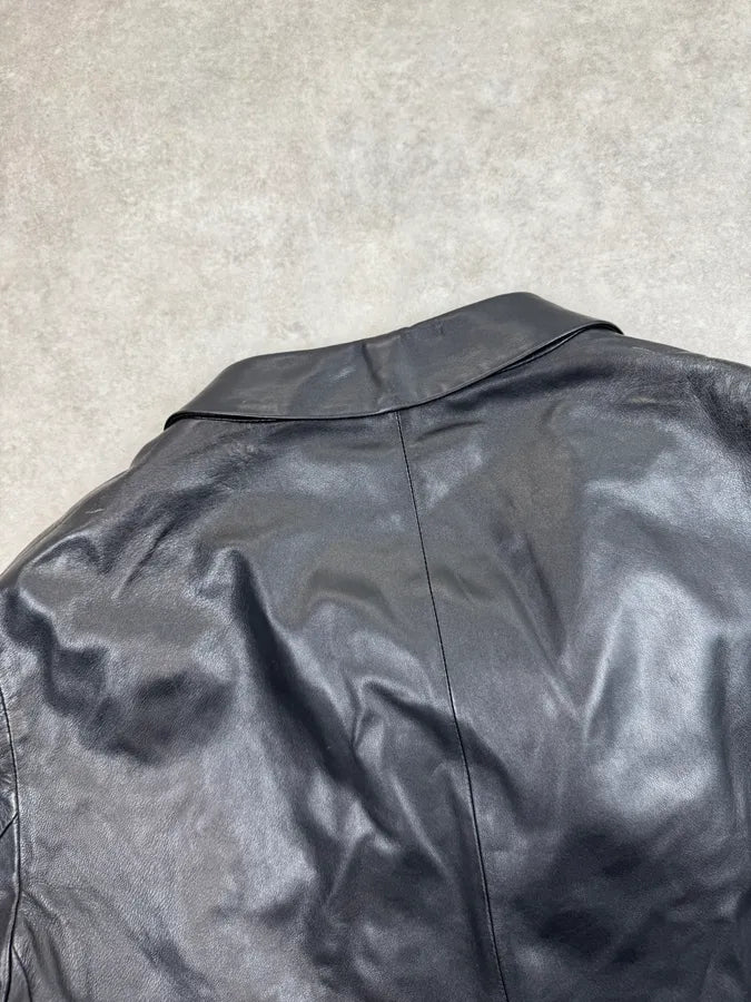 2000s Emporio Armani Black Leather Long Jacket OcAXuRD 6