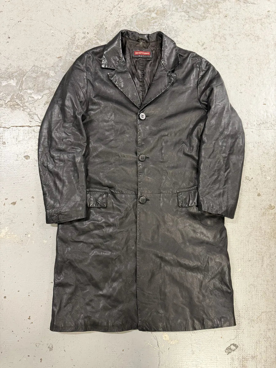 2000s Emporio Armani Black Long Premium Lamb Leather Jacket jGWPXmm 0
