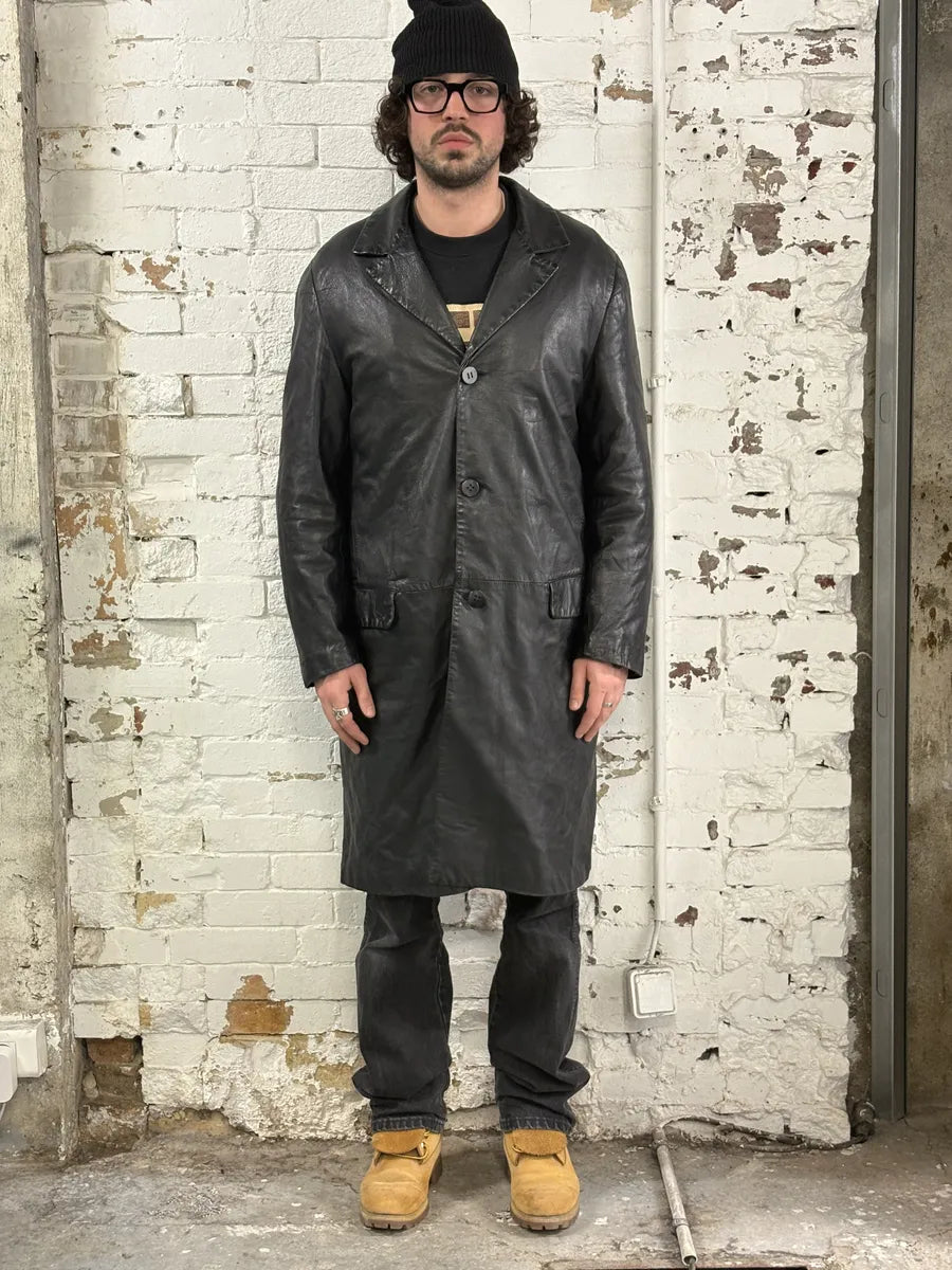 2000s Emporio Armani Black Long Premium Lamb Leather Jacket jGWPXmm 1