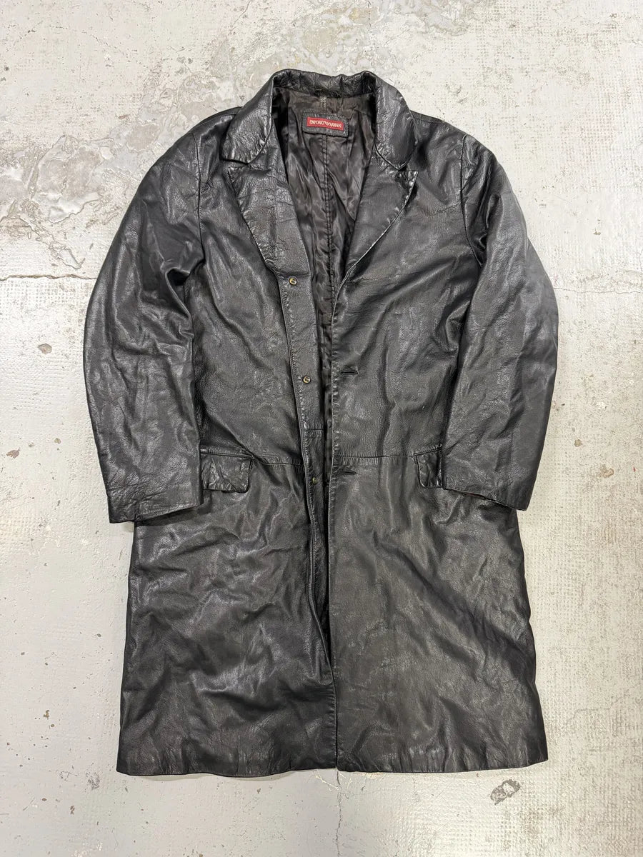 2000s Emporio Armani Black Long Premium Lamb Leather Jacket jGWPXmm 4