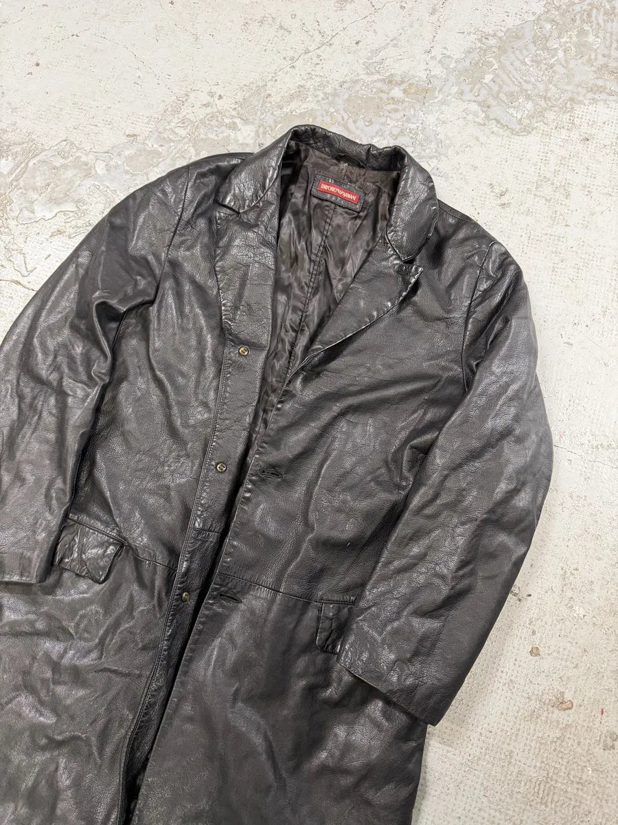 2000s Emporio Armani Black Long Premium Lamb Leather Jacket jGWPXmm 5