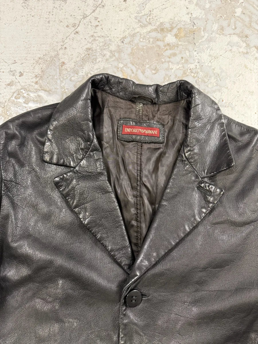 2000s Emporio Armani Black Long Premium Lamb Leather Jacket jGWPXmm 6