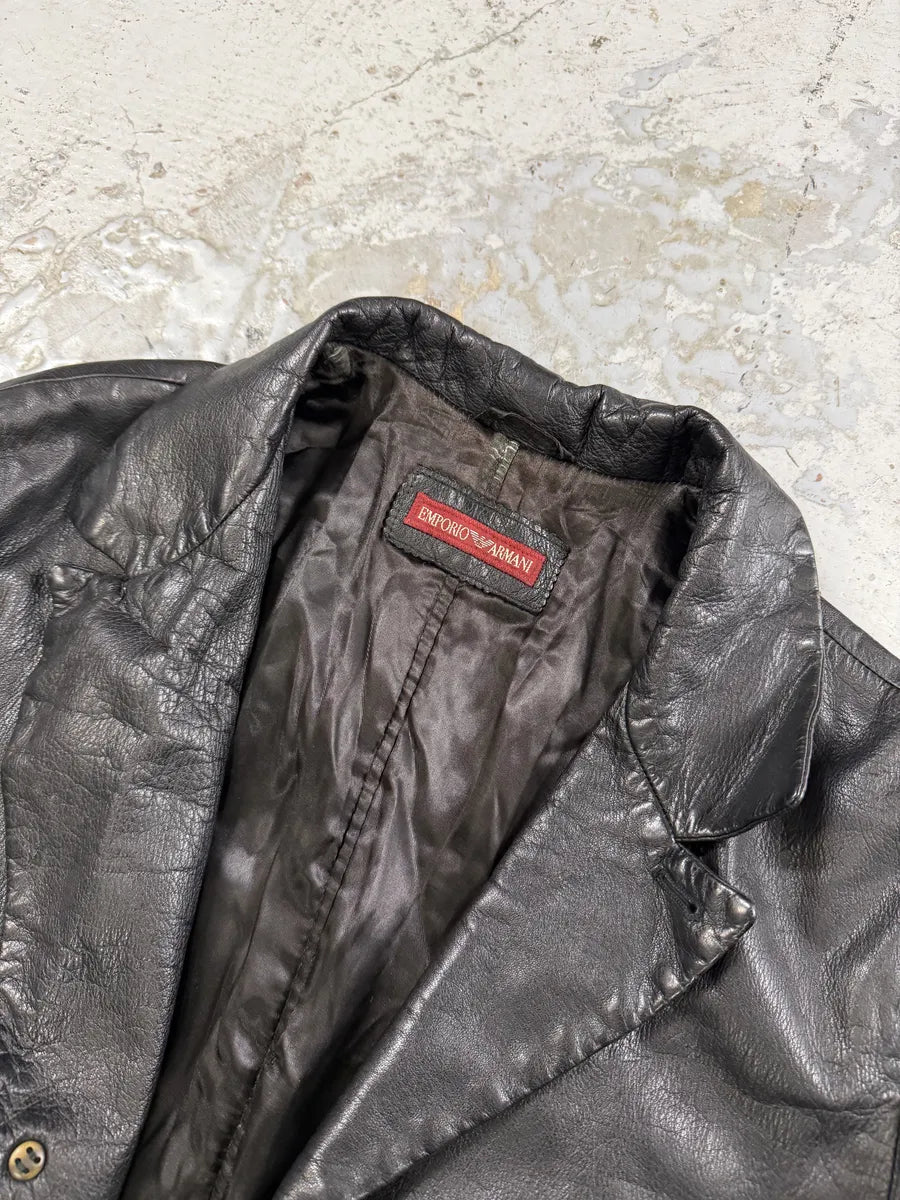 2000s Emporio Armani Black Long Premium Lamb Leather Jacket jGWPXmm 8