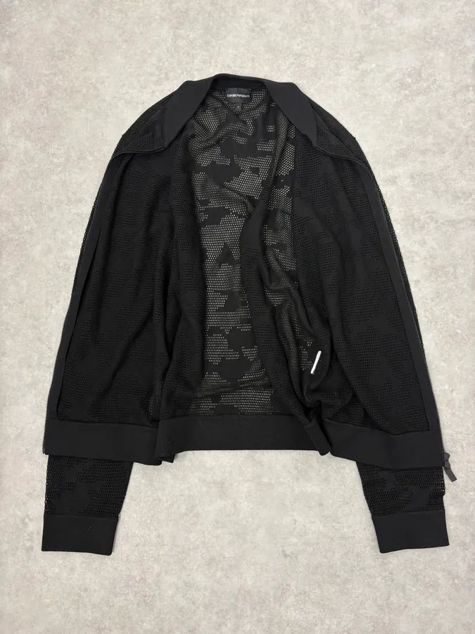 2000s Emporio Armani Black Mesh Camo Bomber Jacket zDNEJKs 6