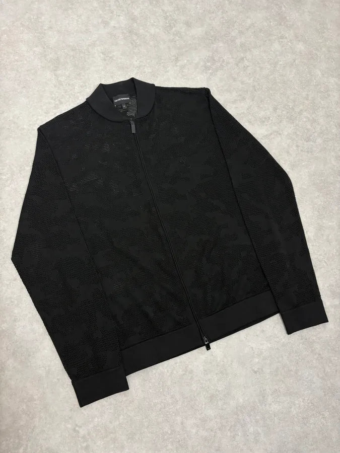 2000s Emporio Armani Black Mesh Camo Bomber Jacket zDNEJKs 3