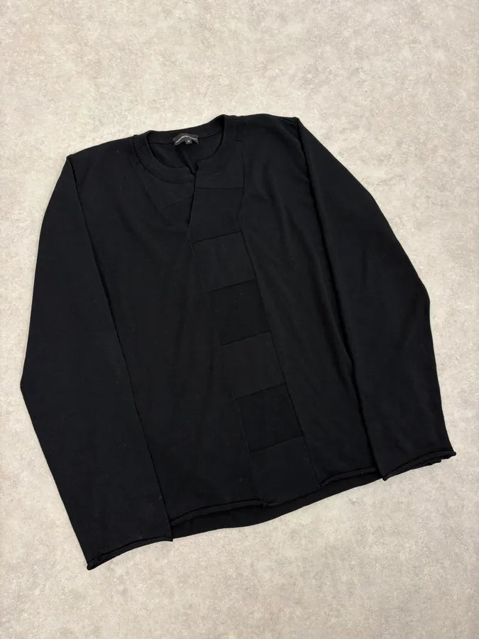2000s Emporio Armani Black Patchwork V-Neck Wool Sweater WKZzyvc 3