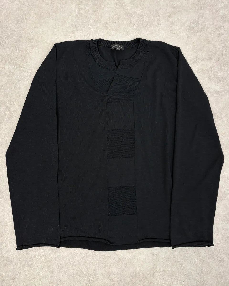 2000s Emporio Armani Black Patchwork V-Neck Wool Sweater WKZzyvc 2