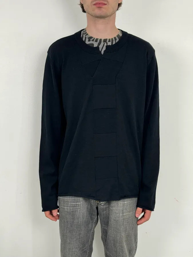 2000s Emporio Armani Black Patchwork V-Neck Wool Sweater WKZzyvc 0