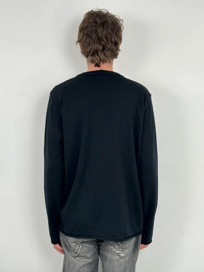 2000s Emporio Armani Black Patchwork V-Neck Wool Sweater WKZzyvc 1