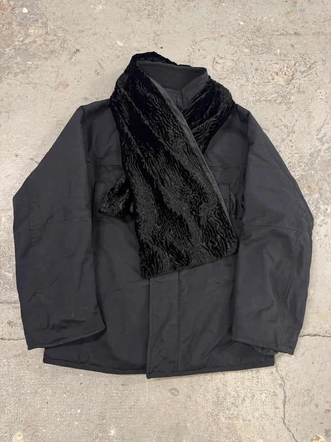 2000s Emporio Armani Black Silk Hybrid Scarf AarolTo 1