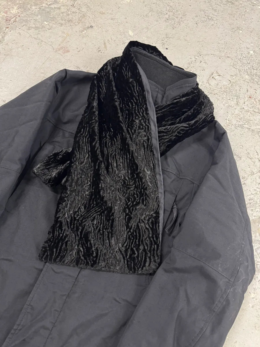 2000s Emporio Armani Black Silk Hybrid Scarf AarolTo 2