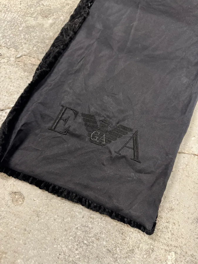 2000s Emporio Armani Black Silk Hybrid Scarf AarolTo 6