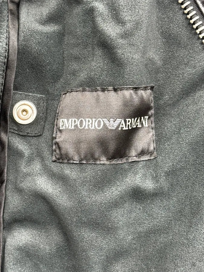 SS2014 Emporio Armani Black Tactical Hooded Leather Jacket  buXjaiO 11