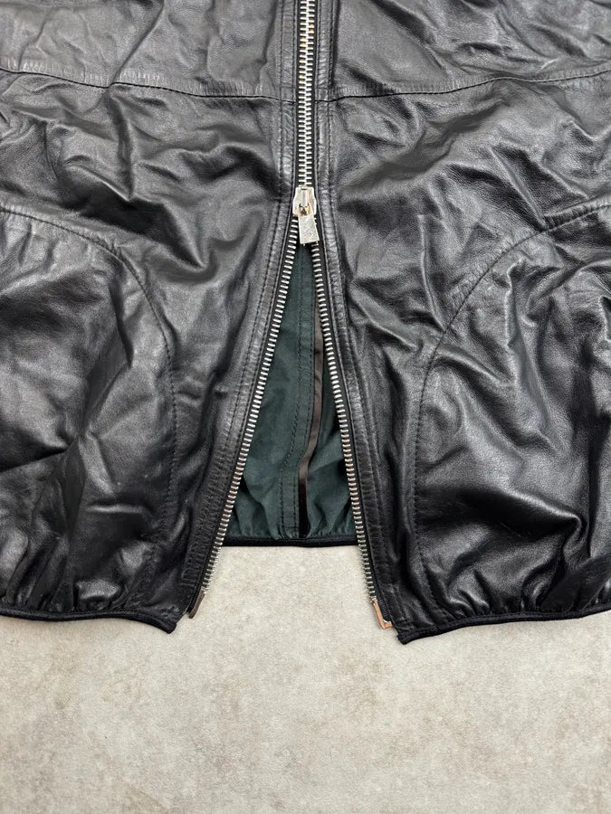 SS2014 Emporio Armani Black Tactical Hooded Leather Jacket  buXjaiO 8
