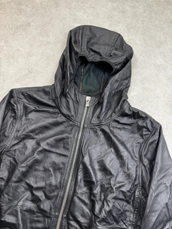 SS2014 Emporio Armani Black Tactical Hooded Leather Jacket  buXjaiO 5