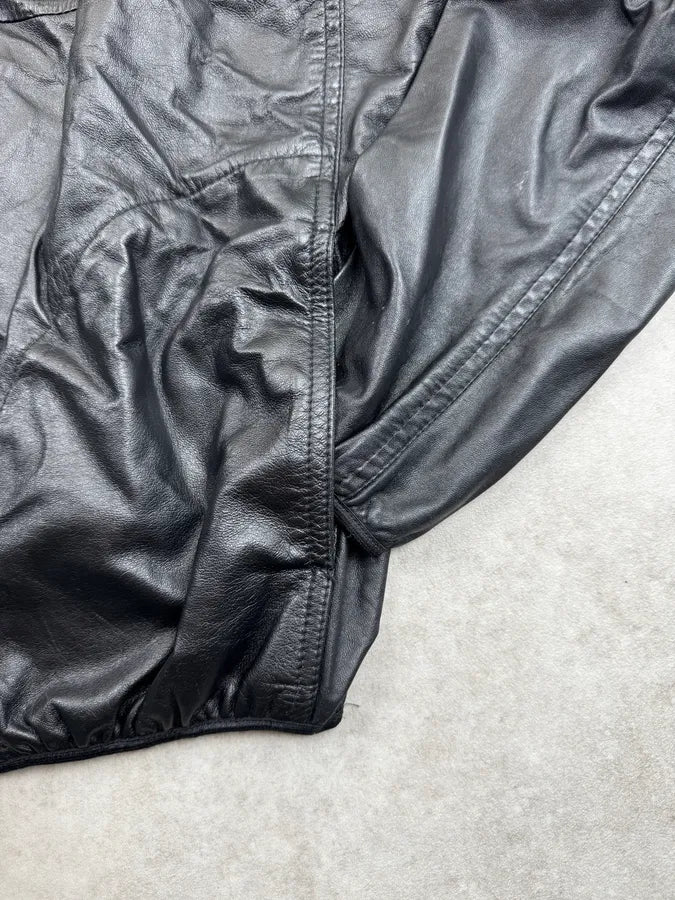 SS2014 Emporio Armani Black Tactical Hooded Leather Jacket  buXjaiO 9