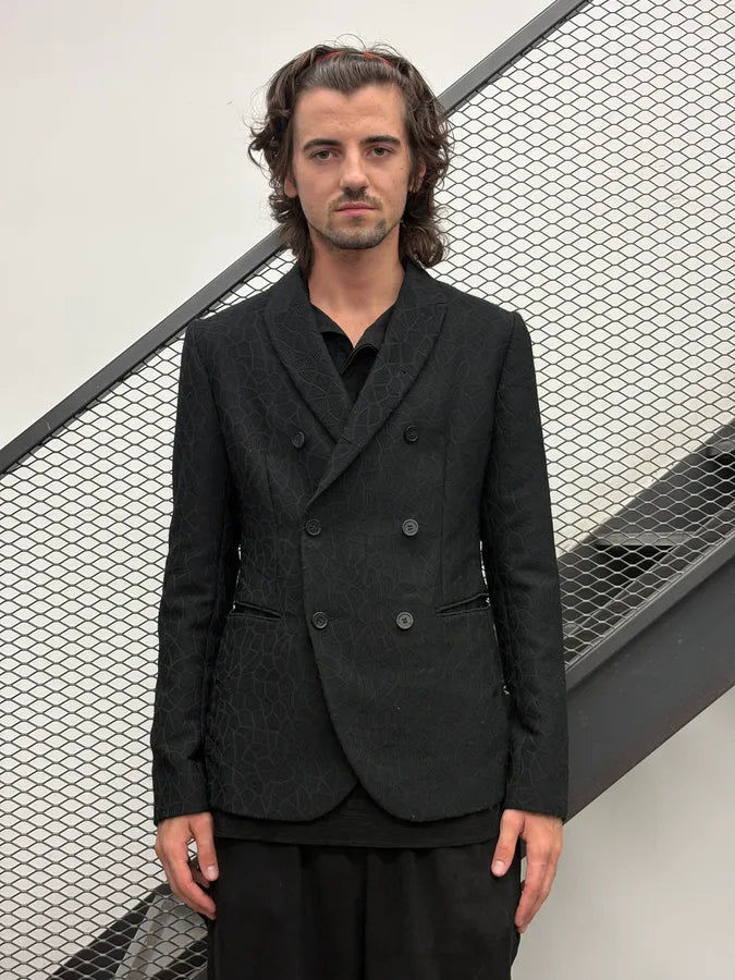 AW2018 Emporio Armani Black Textured Breasted Blazer Jacket nobFmgb 1