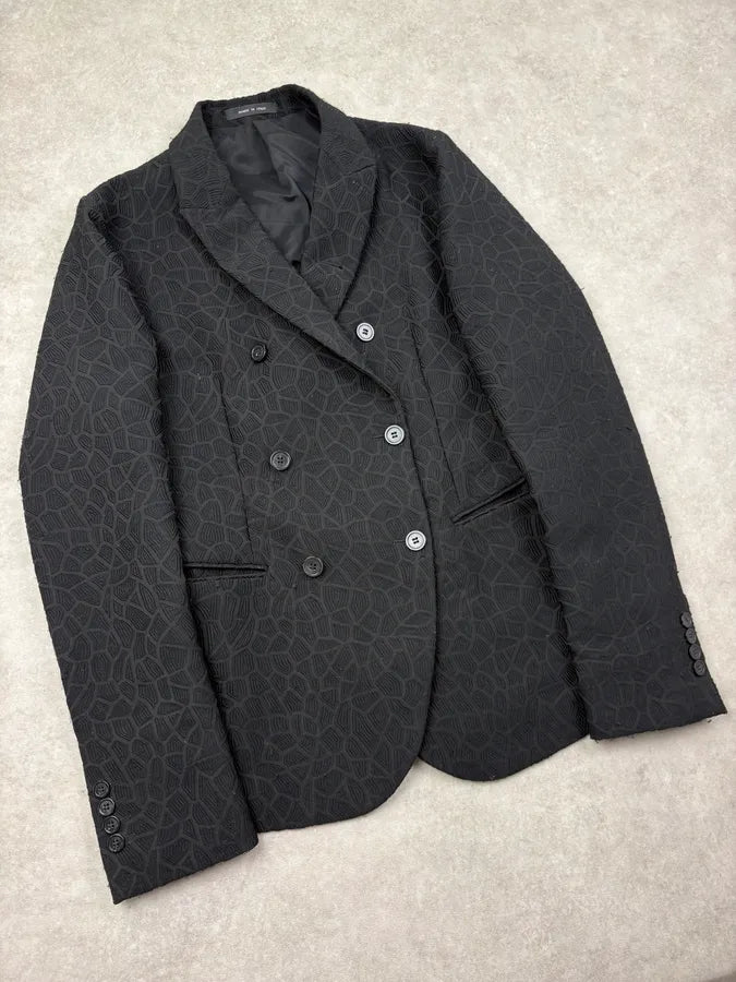 AW2018 Emporio Armani Black Textured Breasted Blazer Jacket nobFmgb 3