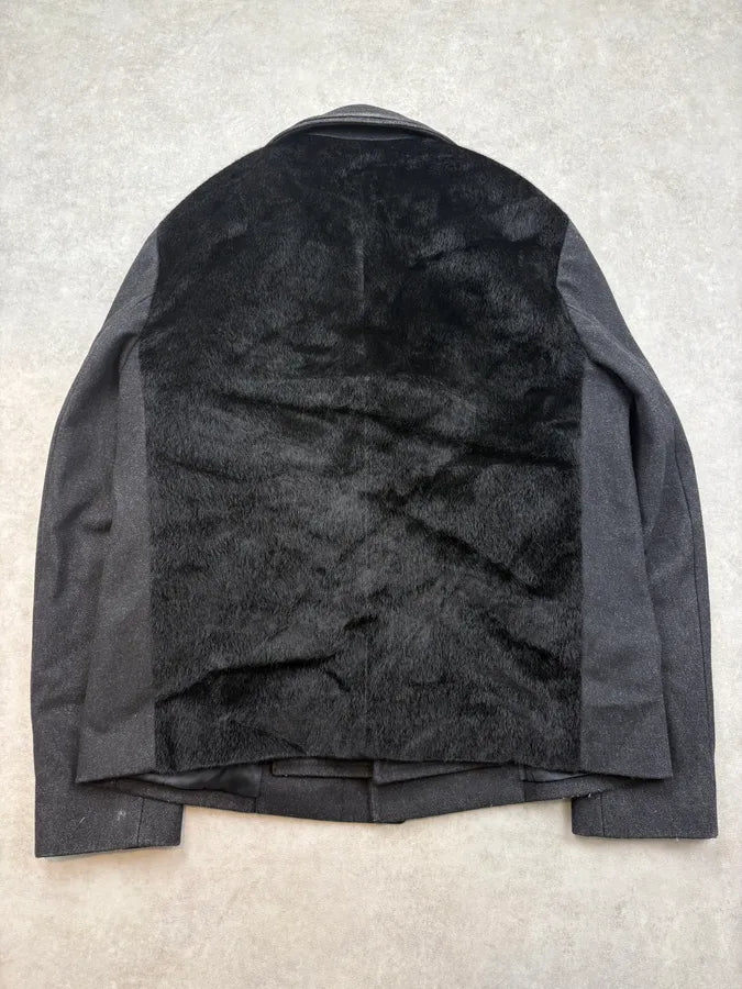 SS2014 Emporio Armani Black Wool & Fur Hybrid Caban mjgFzRB 5