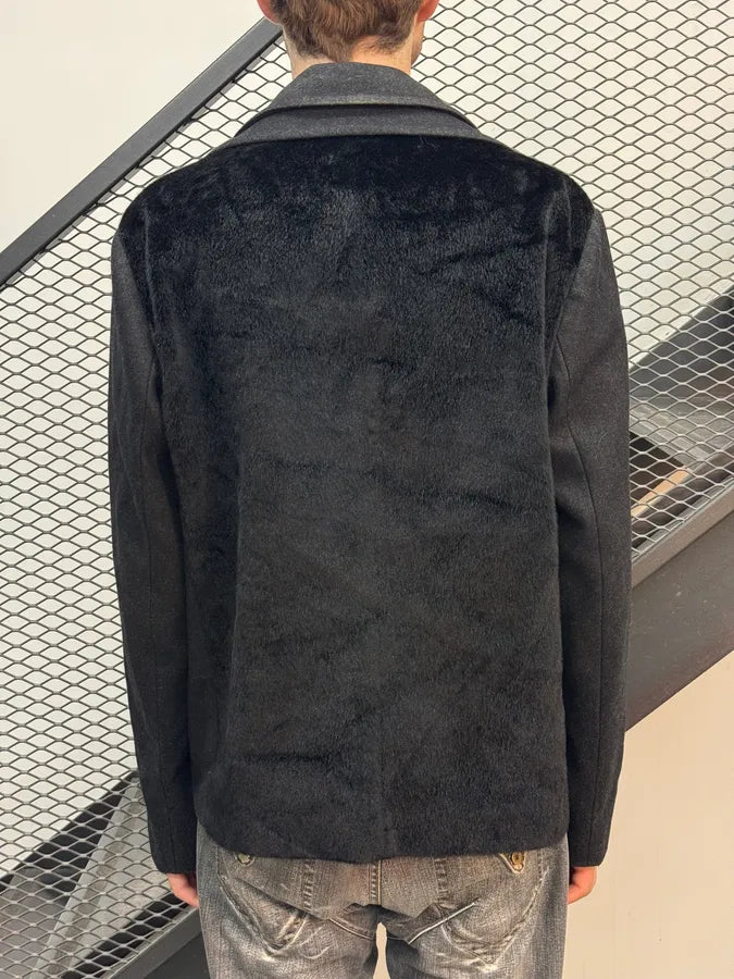 SS2014 Emporio Armani Black Wool & Fur Hybrid Caban mjgFzRB 2