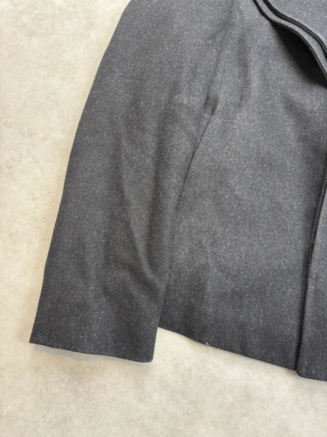 SS2014 Emporio Armani Black Wool & Fur Hybrid Caban mjgFzRB 7